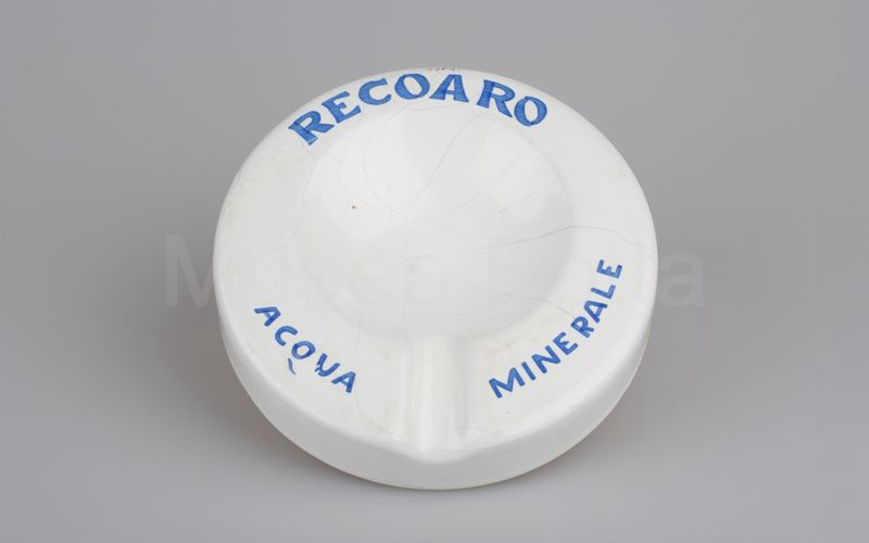 RECOARO - ACQUA MINERALE posacenere bianco con scritte azzurre