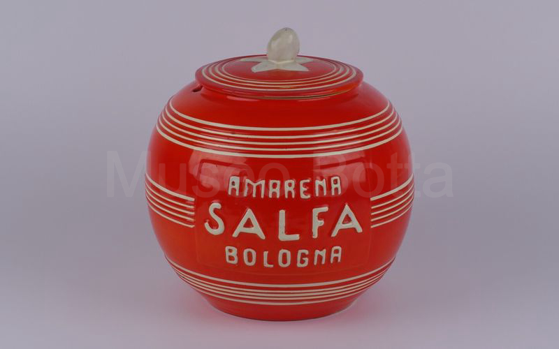 AMARENA SALFA BOLOGNA vaso in ceramica rosso arancio con righe bianche