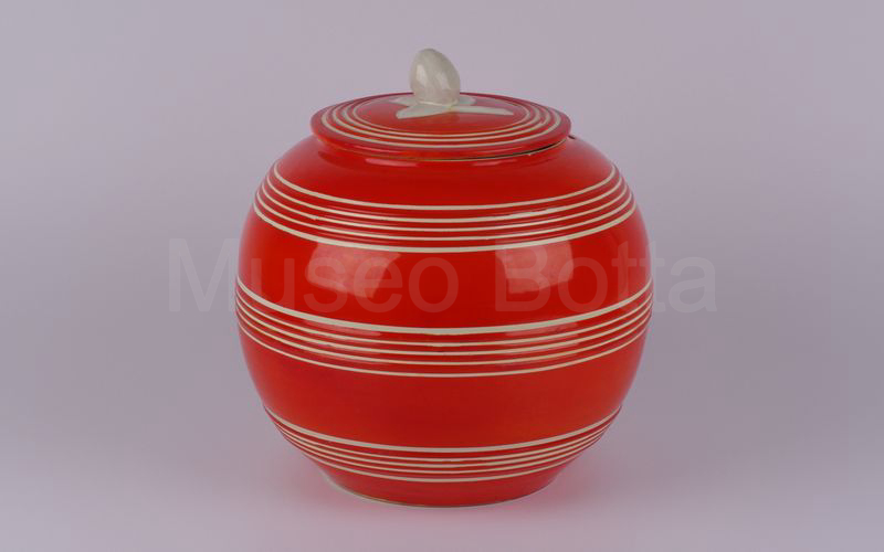 AMARENA SALFA BOLOGNA vaso in ceramica rosso arancio con righe bianche