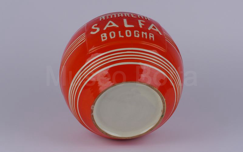 AMARENA SALFA BOLOGNA vaso in ceramica rosso arancio con righe bianche