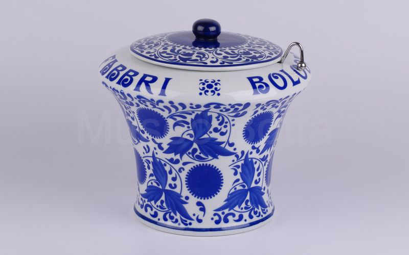 AMARENA FABBRI BOLOGNA vaso in ceramica bianco-blu azzurro (bicchiere e forchetta) H cm 24