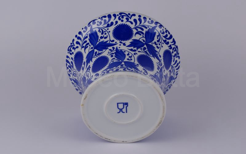 AMARENA FABBRI BOLOGNA vaso in ceramica bianco-blu azzurro (bicchiere e forchetta) H cm 24