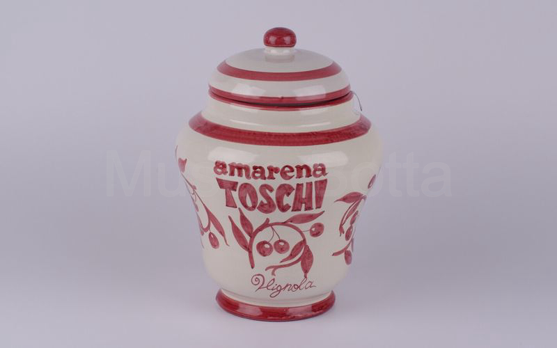 AMARENA TOSCHI VIGNOLA vaso in ceramica panna-rosa con amarene (G. Massimino) H cm 29,5