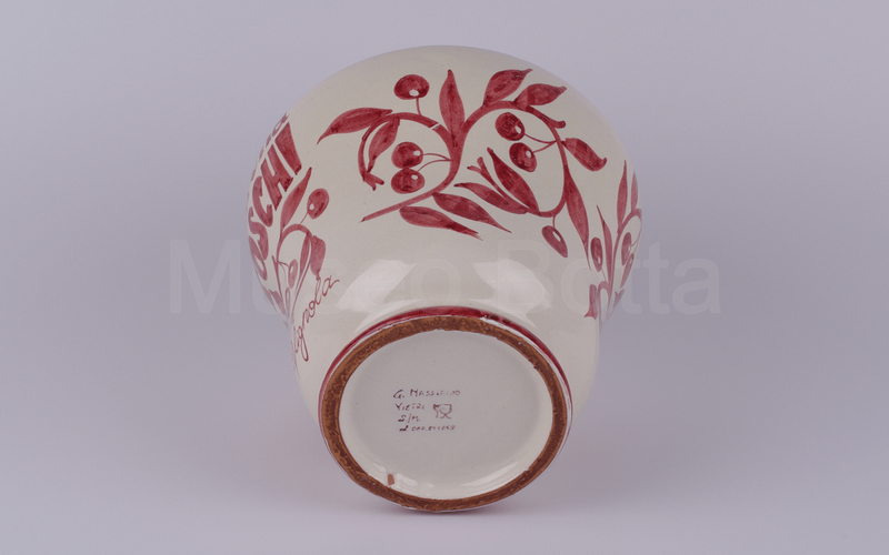 AMARENA TOSCHI VIGNOLA vaso in ceramica panna-rosa con amarene (G. Massimino) H cm 29,5