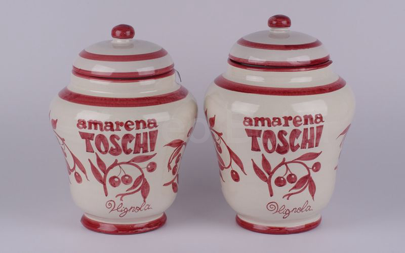 AMARENA TOSCHI VIGNOLA vaso in ceramica panna-rosa con amarene (G. Massimino) H cm 29,5