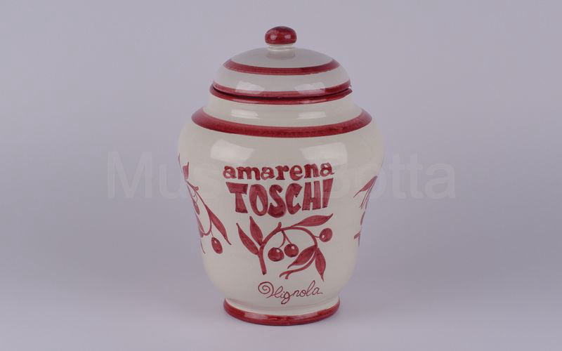 AMARENA TOSCHI VIGNOLA vaso in ceramica panna-rosa con amarene (G. Massimino) H cm. 30,5