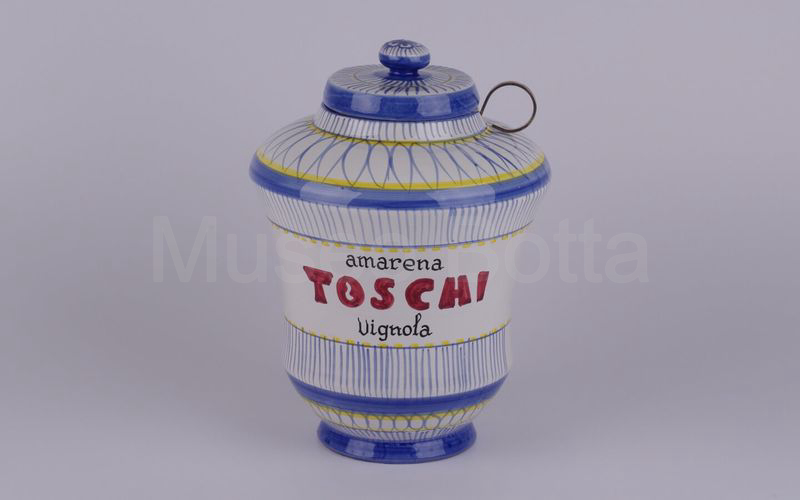 AMARENA TOSCHI VIGNOLA vaso in ceramica a righine blu chiaro (Deruta) H cm 27,3