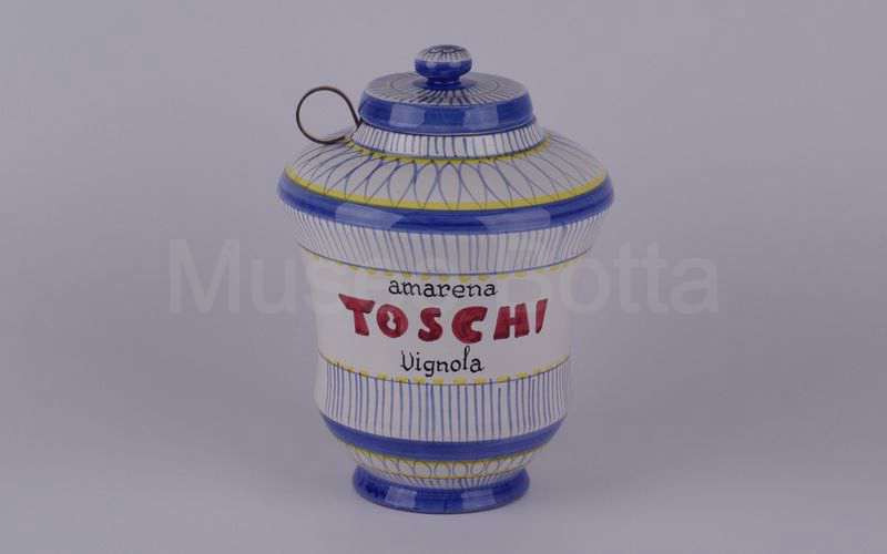 AMARENA TOSCHI VIGNOLA vaso in ceramica a righine blu chiaro (Deruta) H cm 27,3