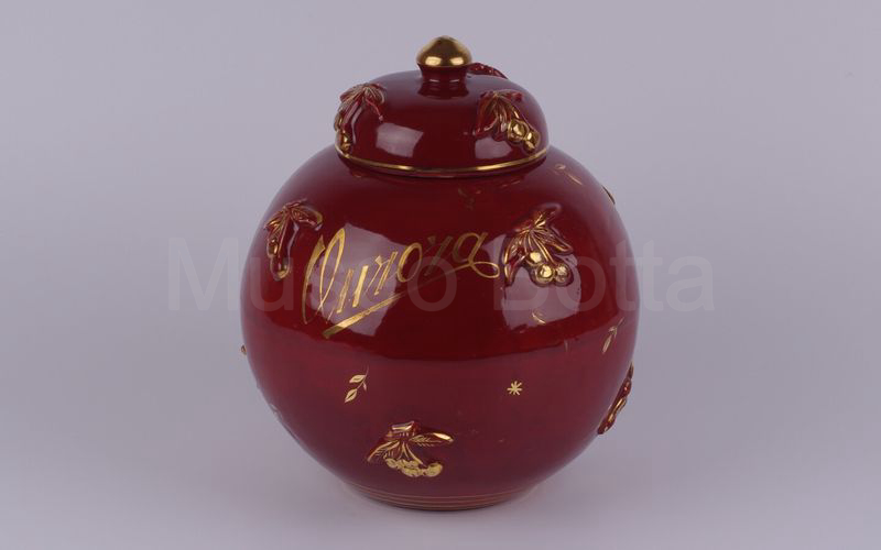 AURORA vaso in ceramica bordeaux decori oro