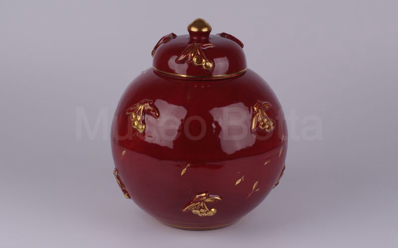 AURORA vaso in ceramica bordeaux decori oro