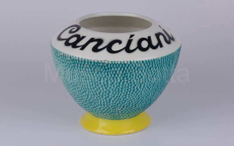 AMARENA CANCIANI vaso in ceramica a buccia d'arancia bianco-turchese-giallo