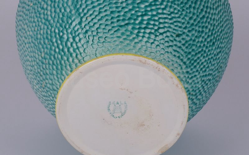 AMARENA CANCIANI vaso in ceramica a buccia d'arancia bianco-turchese-giallo