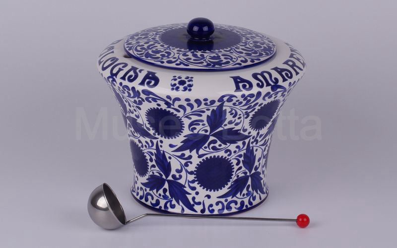 AMARENA FABBRI BOLOGNA vaso in ceramica 3 kg bianco decori blu (Grifo bicchiere e forchetta)