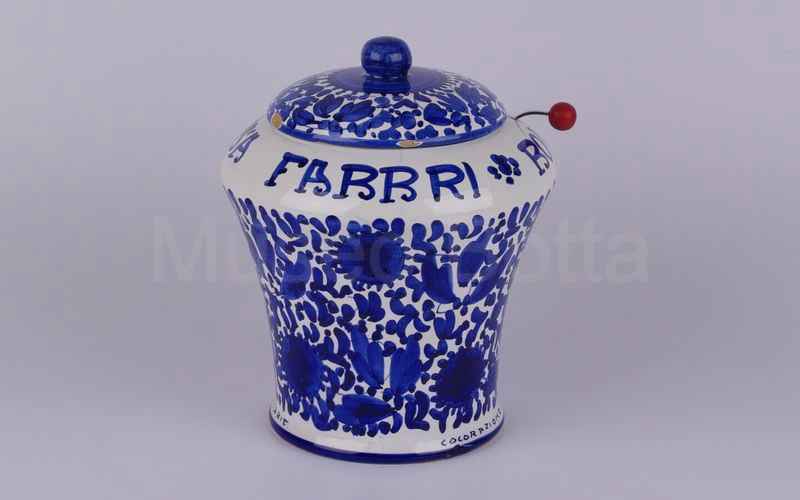 AMARENA FABBRI BOLOGNA vaso in ceramica bianco decori blu (GUALDO E DERUTA)