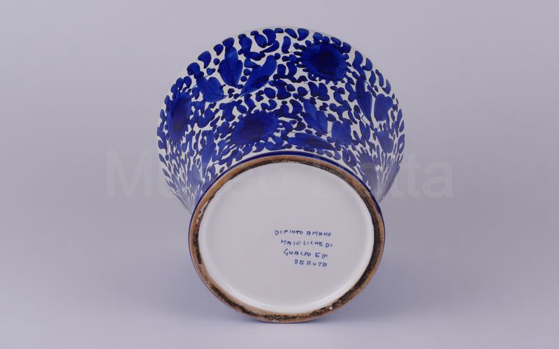 AMARENA FABBRI BOLOGNA vaso in ceramica bianco decori blu (GUALDO E DERUTA)