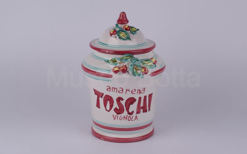 AMARENA TOSCHI VIGNOLA vaso in ceramica con ciliegie in rilievo panna-rosa-verde