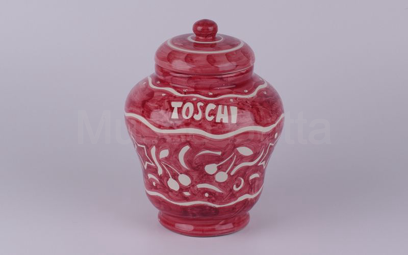 TOSCHI vaso in ceramica amarena decori (amarene e stelle) bianchi