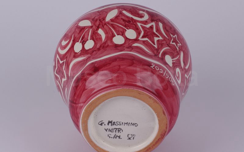 TOSCHI vaso in ceramica amarena decori (amarene e stelle) bianchi