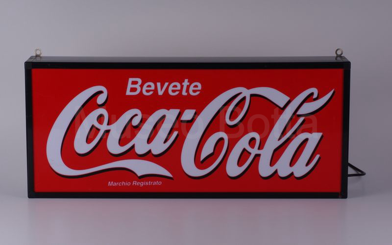 BEVETE COCA COLA MARCHIO REGISTRATO insegna luminosa rettangolare cm 70,5