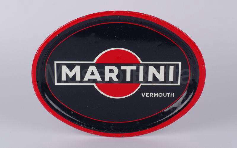 MARTINI VERMOUTH vassoio ovale in latta nero con bordo rosso