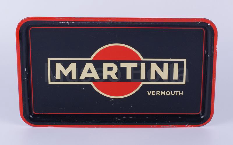 MARTINI - VERMOUTH vassoio rettangolare in latta nero con bordo rosso