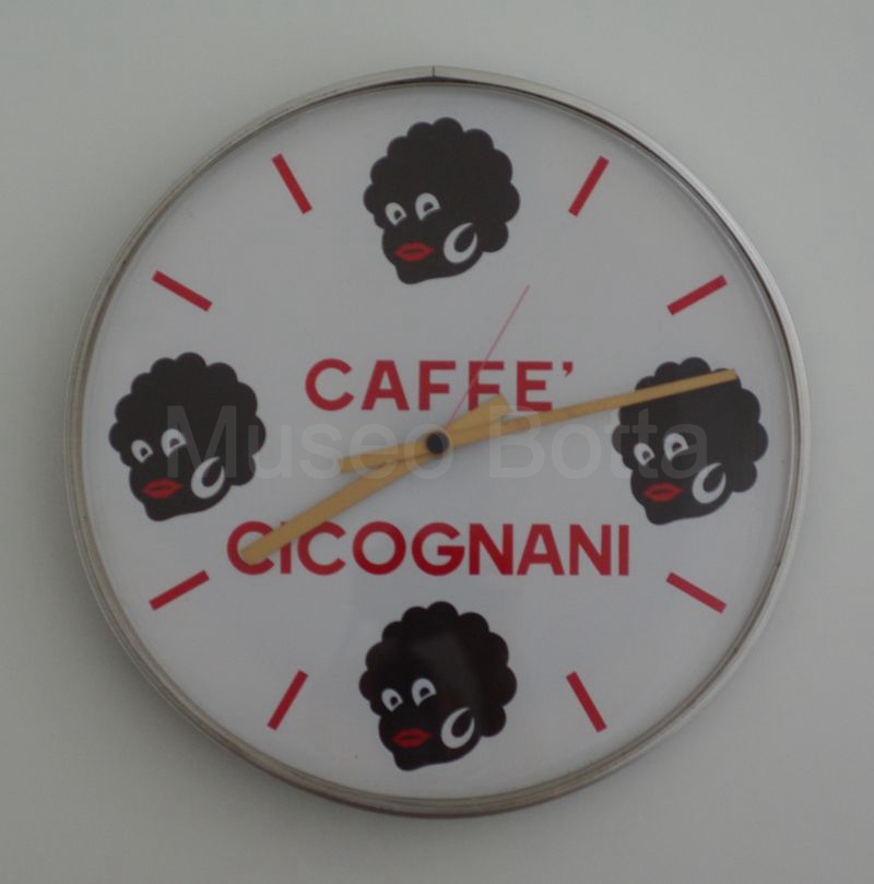 CAFFÈ CICOGNANI orologio da muro rotondo in plastica con cornice cromata e 4 teste di moro