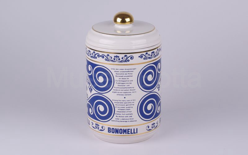 AMARENA FRUTTO BONOMELLI vaso cilindrico in ceramica bianco-blu-oro