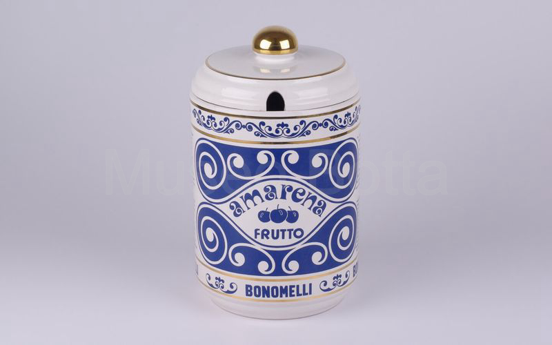 AMARENA FRUTTO BONOMELLI vaso cilindrico in ceramica bianco-blu-oro