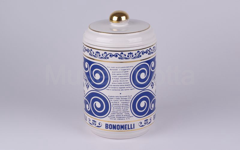 AMARENA FRUTTO BONOMELLI vaso cilindrico in ceramica bianco-blu-oro