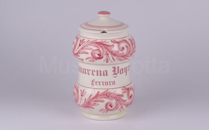 AMARENA VAYRA FERRARA vaso in ceramica bianco-rosa con scritta rosa