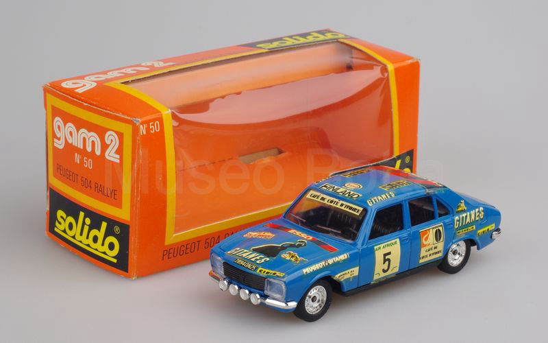 SOLIDO (50-3) Peugeot 504 Rallye berlina "GITANES" Rally del Bandama n. 5 azzurro