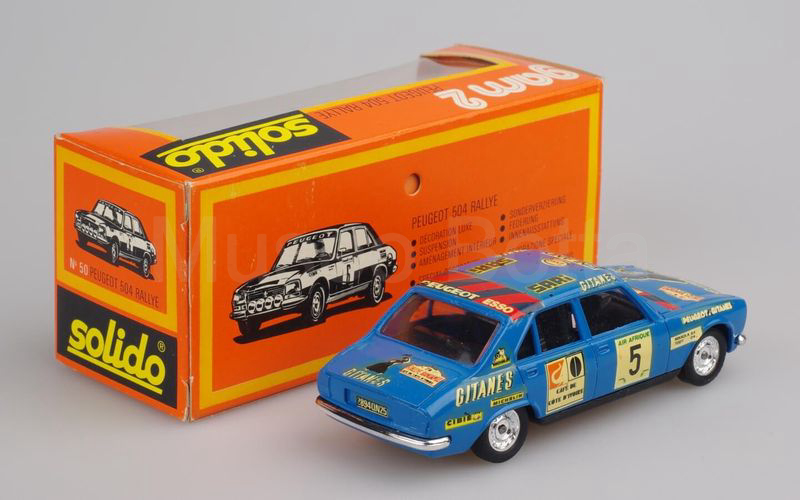 SOLIDO (50-3) Peugeot 504 Rallye berlina "GITANES" Rally del Bandama n. 5 azzurro