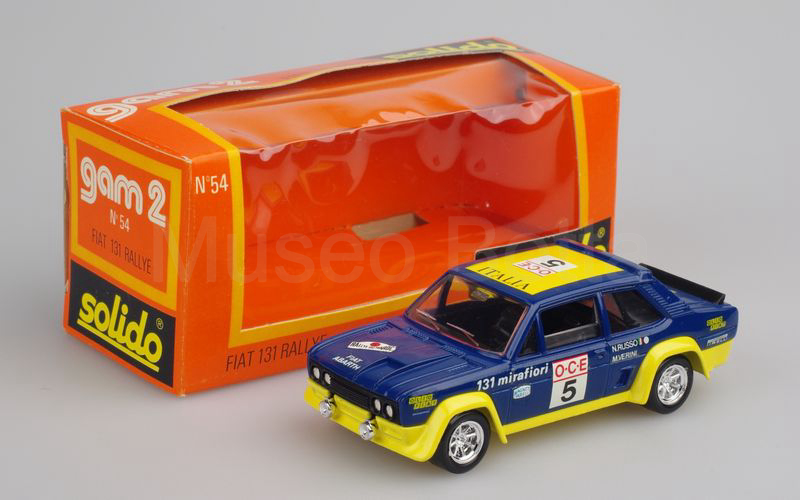 SOLIDO (54-1) Fiat 131 Abarth Rally "OLIO FIAT" Rally del Marocco 1976 blu-giallo