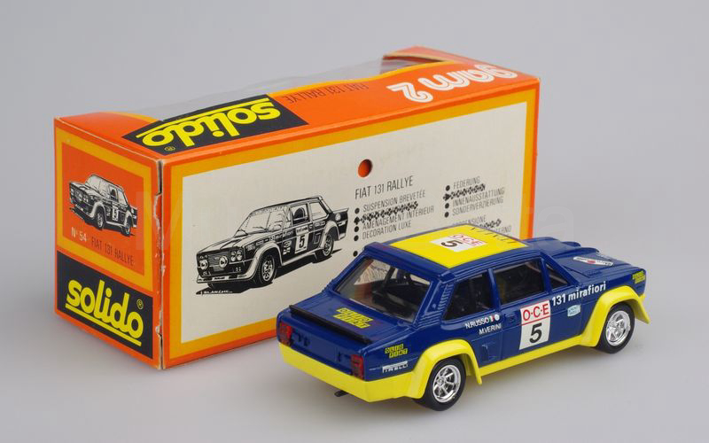 SOLIDO (54-1) Fiat 131 Abarth Rally "OLIO FIAT" Rally del Marocco 1976 blu-giallo