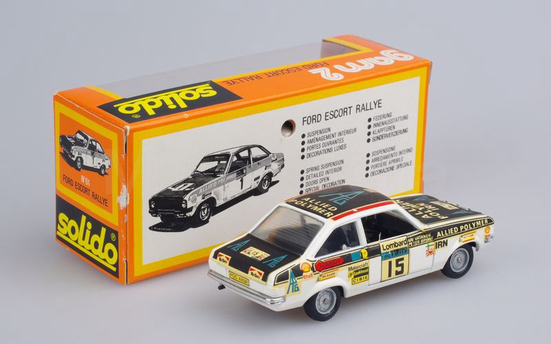 SOLIDO (61) Ford Escort Rallye "ALLIED POLYMER" R.A.C. 1976 nero-bianco