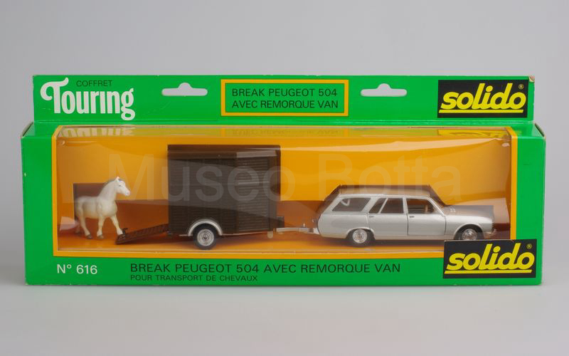 SOLIDO (616) SET TOURING con Peugeot 504 break e rimorchio per trasporto cavalli