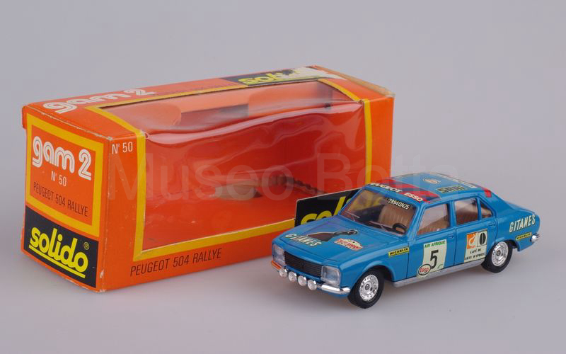 SOLIDO-BUBY (50-2) Peugeot 504 Rallye berlina "GITANES" Rally del Bandama n. 5 blu