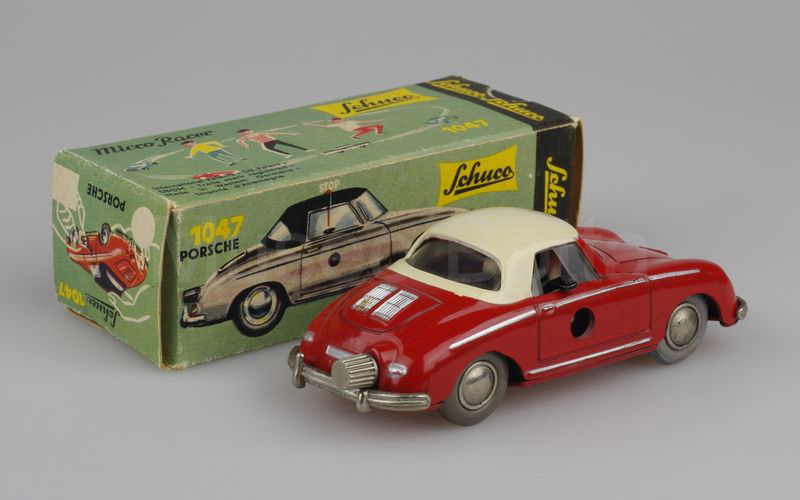 SCHUCO MICRO RACER (1047) Porsche 356 A (T2) cabriolet chiuso 1957 panna-rosso mattone