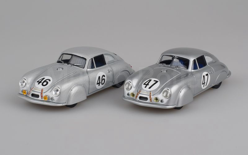 MINICHAMPS (WAP 020 041 97) e (400 516747) Porsche 356/2 "Gmünd" Alu coupé n° 46 e n° 47 Le Mans 1951 argento