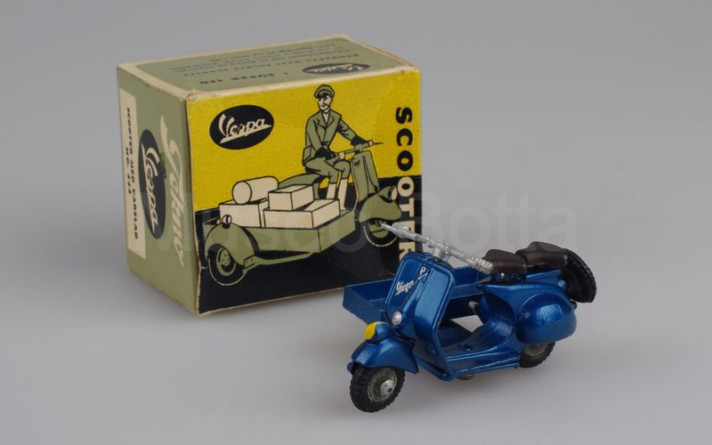 TEKNO (444) Piaggio Vespa scooter con 2 selle e sidecar per merci blu metallizzato