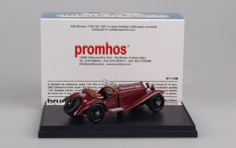 BRUMM PROMOZIONALE (S11/06) Alfa Romeo 1750 GS Zagato 1931 "RUOTE D'EPOCA - RIVIERA DEI FIORI" amaranto