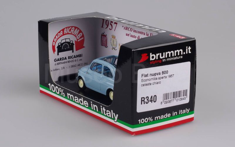 BRUMM PROMOZIONALE (R340) Fiat Nuova 500 Economica aperta 1957 "ARCO INCONTRA LA FIAT 500 1957-2007" celeste chiaro