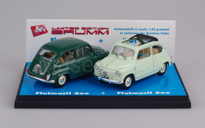 BRUMM PROMOMOZIONALE (S00/02) Confezione FLUIMUCIL 600 (Fiat 600 berlina verde scuro + Fiat 600 trasformabile verde chiaro)