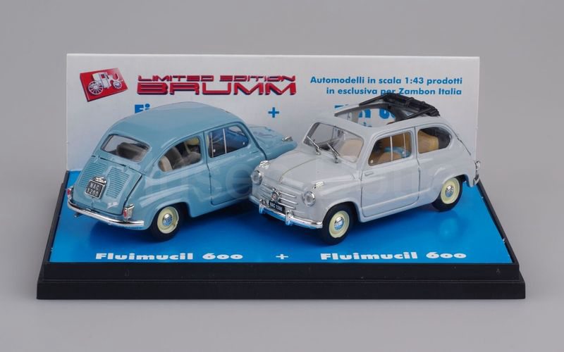 BRUMM PROMOZIONALE (S00/03) Confezione FLUIMUCIL 600 (Fiat 600 berlina azzurro cenere + Fiat 600 trasformabile grigio perla)