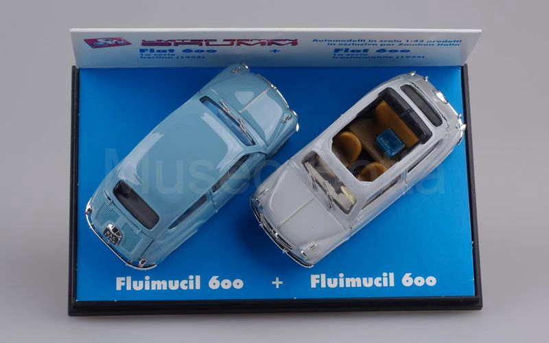 BRUMM PROMOZIONALE (S00/03) Confezione FLUIMUCIL 600 (Fiat 600 berlina azzurro cenere + Fiat 600 trasformabile grigio perla)