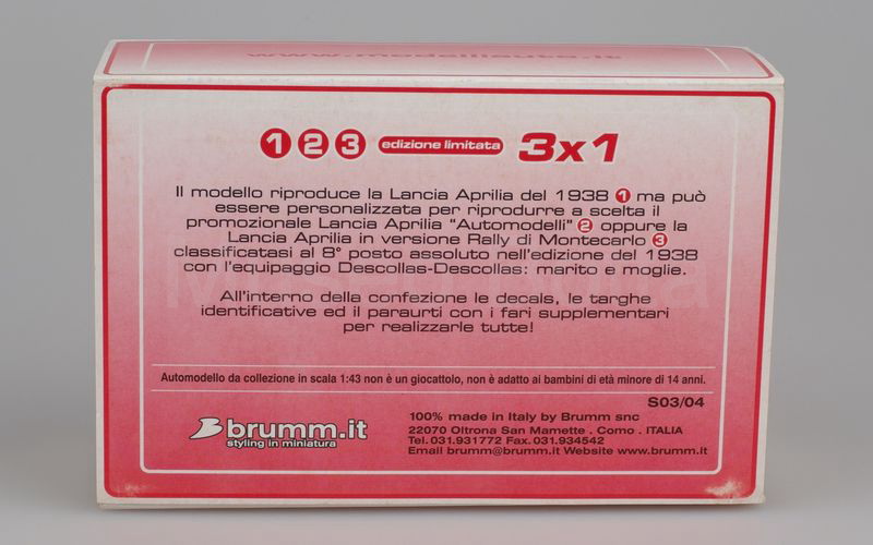 BRUMM PROMOZIONALE (S03/04) Lancia Aprilia 1938 "MODELLI AUTO" grigio chiaro