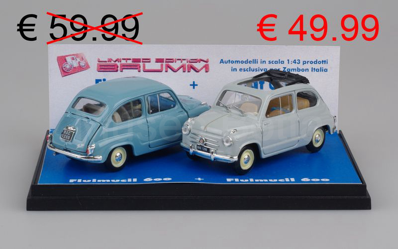 BRUMM PROMO (S00/03) Confezione FLUIMUCIL 600 (2 Fiat 600 azzurro cenere e grigio perla)