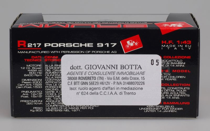 BRUMM PROMOZIONALE (IB2000) Porsche 917K "IMMOBILIARE BOTTA anno 2000" bianco-arancio