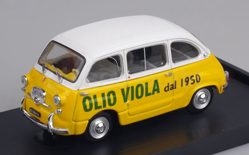 Elaborazione su base BRUMM Fiat 600D Multipla "OLIO VIOLA" bianco-giallo