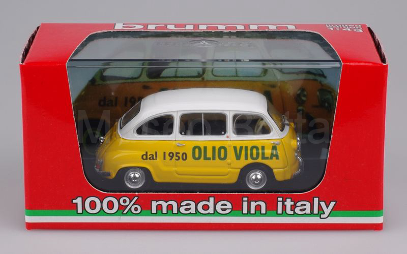 Elaborazione su base BRUMM Fiat 600D Multipla "OLIO VIOLA" bianco-giallo